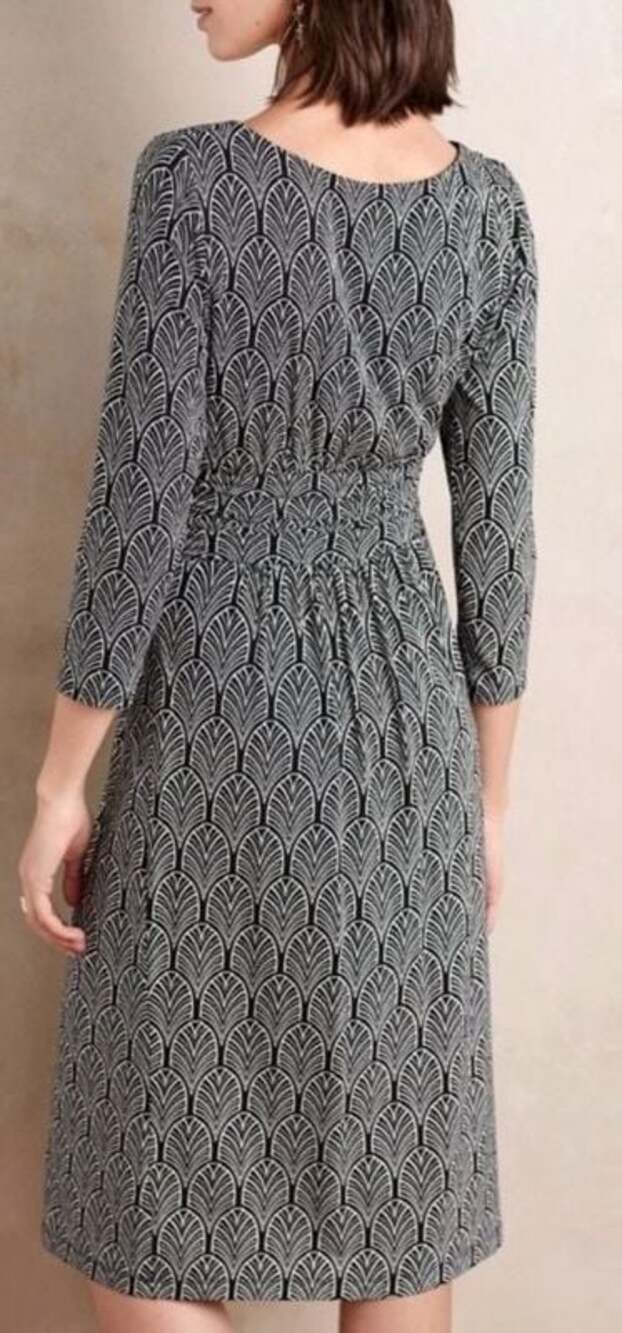 Anthropologie Maeve Galena Black and White Art Deco Print V-Neck Midi Dress - Picture 6 of 7